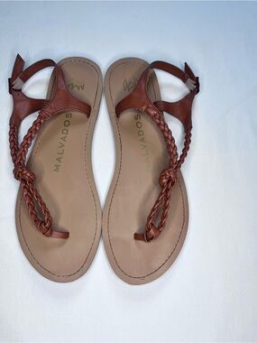 Malvados Brown Braided Women’s T-strap Slingback Sandals Size 7